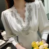 Casual Dresses V Neck Peat Rhinestone White Sweet Wedding Bridal Evening Dress Elegant Satin Banquet Long Lantern Sleeve High-End Ball