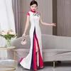 Etnik Giyim 2024 Çin Vintage Elbise Geliştirilmiş Cheongsam Qipao Ulusal Çiçek Nakış Akşam Ziyafet Sahne Performansı