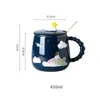 Tassen Keramik Cartoon Kaffeetasse mit Deckel und Löffel Süßes Frühstück Milk Porzellan Trinkwasser Tasse Büro Teetasse Getränke 430 ml