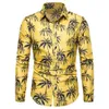 Autumn New Men's Hawaiian Style Leaf Print Slim Fit Collar Long Sleeved Shirt for Men