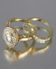 Golden Color 2pc Bridal Ring Sets Romantisch voorstel trouwringen vijand vrouwen trendy round stone setting hele lotes2077052