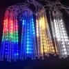 Decorações solar led meteor chuveiro luzes de chuva luzes de férias luzes impermeabilizadas luz 8 tubos 144 leds decoração de casamento de natal de natal