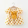 Mädchenkleider Sommer Baby Kleid Baby Mädchen voller Tupfen Dot Print großer Bugquadrat Hals Bubble Ärmel Prinzessin Kleid