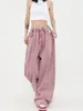 Damesjeans 2024 roze trekkoord baggy y2k vrachtbroek vrouwen elastische taille dweilen zweten broek vintage straat breed been