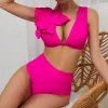 Set 2022 New Sexy High Waist Bikini Set One épaule Swimwear Femmes Bandeau Swuffle Ruffle Beach Wear Push Up Bathing Fissure Biquini