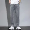 Men's Jeans Summer thin mens straight loose gray jeans soft fabric Lyocell light casual pants brand Trousers Q240427