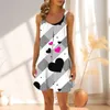 Casual Dresses Women's Summer Loose Fiting Sleeveless kjol Simple Print Slip Dress Vintage Classic Party Temperament Long