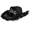 Beret Plush Cowgirl Hat Western Rolled Brims Brims Cowboy Hats for Stage Perform