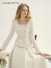 Vestidos de trabalho elegantes elegantes graciosamente saia de tweed branca conjuntos