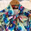 Robes décontractées vacances d'été colorée mini-robe piste de couche à nouage à manche à manches florales à poitrine simple de plage à poitrine simple 6697