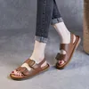 Scarpe casual drkanol fashion women sandals 2024 estate vera pelle di punta aperta da donna piatto
