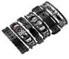 6pcsset Black Braided Leather Bracelet Punk Skull Pentagram Star Multilayer Woven Adjustable Bracelet Rock6479713