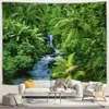 Tapestries Tropical Waterfall Landscape Tapestry Zen Green Bamboo Ocean Beach Palm Trees Island Scenery Garden Wall Hanging Home Room Decor