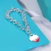 Designer Bracelets Love Heart Couples Bracelet CNC Steel Printed Letters Heart Blue Red Black Pink Enamel Egg Ring Thick Chain