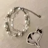 Beaded Harajuku Crystal Star Pentagram Pearl Bead Armband Womens Retro Eesthetic Charm Double Layer Chain Jewelry Gift