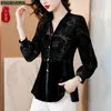 S-3xl Donne Design francese Design a manica lunga Elegante Office Lady Work Basic Cash Casual Slim Lazi Black Topsulla PEPLUM camicetta 240422