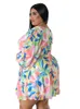 Womens Dress Long Sleeve Deep v Floral Print Sexiga klänningar Plus Size Elegant Spring Autumn Party Vestidos Chiffon Mini 240412