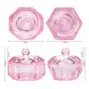 Liquidi 1pcs cristallo rosa Acrilico piatto di piatto a tappeto tappen con coperchio ciotola per monomero in polvere acrilico monomero nail art strumento di bellezza