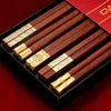 56810 Pairs High Quality Red Wood Chinese Chopsticks Beautiful Tableware Non Slip Sushi Food Grade Kitchen Chopstick Set 240422