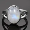 Cluster Rings Vintage Hollow Out 10x14MM Big Natural Rainbow Moonstone S925 Sterling Silver Ring For Women Anniversary Gifts