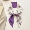 4pcsset Floral Silk Buff Band Band Band Bow Long Bow Vintage Satin Teckief Accesorios 240425