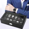 Caixa de relógio, 12/10/6 de slot watch box organizador para homens, assistir estação de exibição com vidro coberto para negócios de presentes (couro de fibra de carbono)