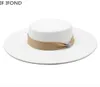 Signore francesi White Bownot Satin Felteted Fedoras Hat Women Banquet Elegant Formal Party Cap da 10 cm Cappello da chiesa largo 10 cm 2205144069486