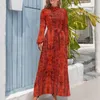 Casual jurken Red Snakeskin print jurk lange mouw retro dier elegante maxi hoge taille esthetisch ontwerp bohemia lang cadeau