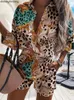 Zomer Casual Beach Outfits voor vrouwen Spring Half Sleeve Shirts Tops en Shorts 2 -Piece Set Leopard Print Two 240426