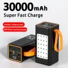 Batteries de chargement de charge de charge 30000mAh de haute capacité 66W de charge rapide de la batterie externe à charge rapide est livrée avec une lumière de camping LED de lampe de poche