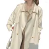 Trench feminina casacos mulheres coreanas Mulheres sólidas Manga cheia Long Turn Down Collar Casual Slim Fit Splice regular Splice Ladies Coat Outono 2024