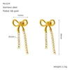 2024 New INS Style Stainless Steel Long Bow Tassel Earrings Women's Gold Personalized Trendy Diamond Earrings Jewelry Gift