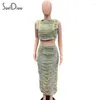 Work Dresses Soefdioo Sexy Ripped Denim 2 Piece Set Women Hollow Out Crop Tank Tops And Side High Split Maxi Skirt Matching 2024 Club