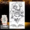 Tatuagem Transferência de Ommgo Hot 3D Black Henna Flor Rosa Tatuagem temporária para meninas Mulheres Tattoo Adesivo Folha de tatuagens personalizadas Atacado Tatoos Kit de arte corporal 240426