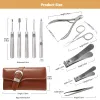 Kit 10st Manicure Set äkta läder nagelvård personlig manikyr pedikyruppsättning, manikyr rese grooming set kit spikklippare