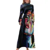 カジュアルドレス女性ヘッドドレス抽象アートカワイイマキシストリートスタイルビーチロングハイネックデザインの服