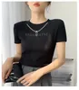 Women's T Shirts DUTRIEUX 2024 High Waist Short T-shirt Skinny Slimming Sleeve Design Chain Decoration Fashion Letter Slim Top