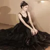 Ubranie etniczne Czarne sukienki wieczorowe Suspender 2024 Długie kamizelki Kobieta seksowna elegancka temperament w stylu księżniczki sukienki z ciasta