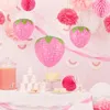 Décoration de fête de la fraise rose en forme de lanterne en forme de fêtes pour enfants portable de papier de poche