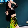 Stage Wear Belly Dance Costume Drama Black Silk Long Sleeve Paillin Performance voor beginners Skinny High Elastic Practice