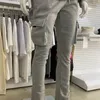 Calça feminina masculina cintura de cordão Jogger colorido sólido pilha de carga empilhada treino de carga correndo calça de moletom com bolsos múltiplos