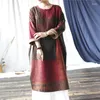 Casual jurken Johnature dames vintage print bloemenjurk o-neck met lange mouwen katoenen gewaden 2024 lente losse Chinese stijl A-lijn