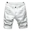 White Jeans Shorts Men rasgados agujeros desgarrados Longitud de rodilla clásica de moda simple de mezclilla de mezclilla delgada