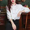 Blouses feminina Mulheres moda moda vintage estilo bordado de bordado camisetas elegantes chic stand colar tops de manga longa feminina de manga longa