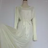 Vestidos casuais Mulheres sexy e sexy cetim luva longa de vestido solto noite mais tamanho