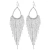 Stud Earrings Women Elegant Sparkling Clear Full Rhinestone Waterfall Shape Pendants Dangling Long Earring