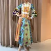 Basic Casual Dresses Designer Dress Fashion print Personalized Graffiti Lantern Sleeves Long Irregular Dress for Women