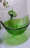 Bathroom tempered glass sink handcraft counter top leafshaped basin wash basins cloakroom shampoo vessel HX0157901196