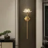 Lampa ścienna Chińska klasyczna miedź K9 kryształ lotosowy kwiat LED G9 Zen Art Lighting do salonu wystrój sypialni herbata