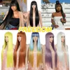 Synthetic Wigs Free long straight wig with bangs womens synthetic white purple Ombre heat-resistant fiber role-playing Q240427